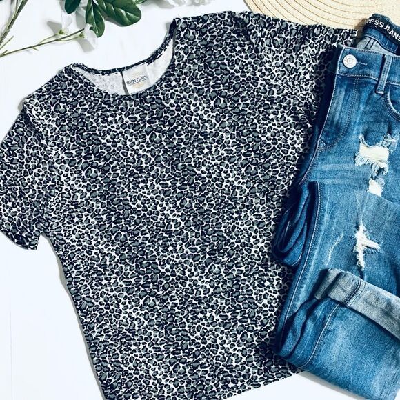 Vintage Bentley black/gray leopard animal print nylon spandex blend mobwife top - Picture 2 of 6